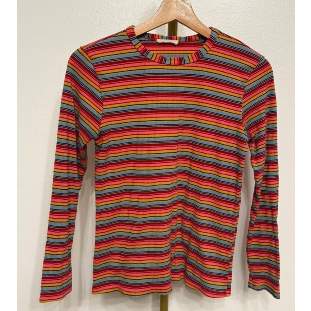 Bohme Long Sleeve Striped Ribbed Top Multi-Color, Women's Medium